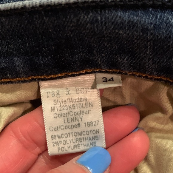 Rag & Bone Jeans Mens 34x32 Blue Fit 2 Slim Straight Button Fly Made In USA - Picture 5 of 10